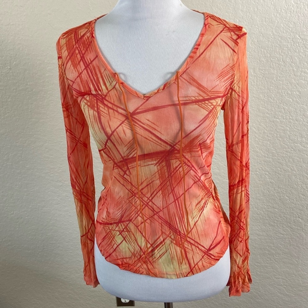 Y2K Heart Moon Star orange abstract blouse size XS